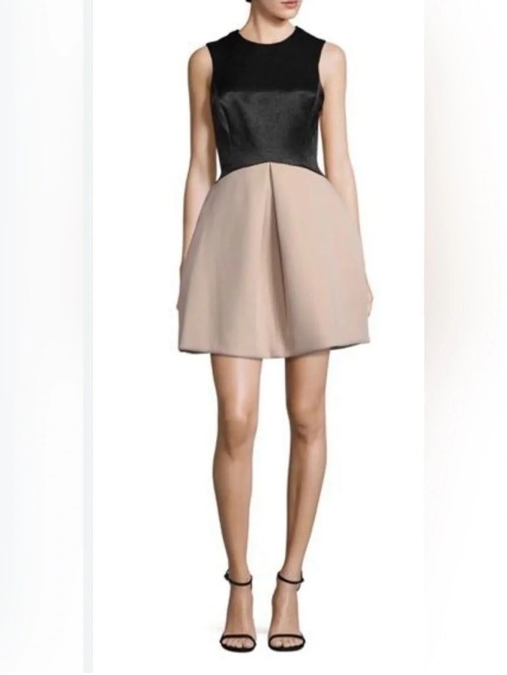 Halston Heritage Black and Blush Sleeveless Fit-and-Flare Mini Dress